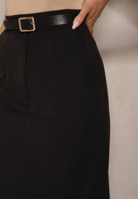 Renee - Czarna Spódnica Ołówkowa z Wiskozą High Waist z Rozcięciem Semivinia. Okazja: na co dzień. Stan: podwyższony. Kolor: czarny. Materiał: wiskoza. Styl: casual, elegancki, wizytowy