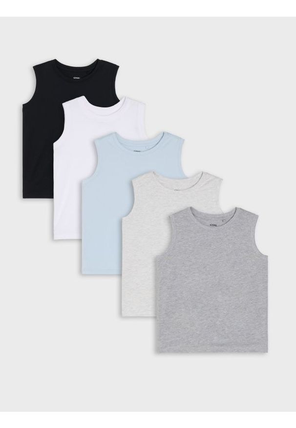 Sinsay - Koszulki bez rękawów w stylu basic 5 pack - błękitny. Kolor: niebieski. Długość rękawa: bez rękawów