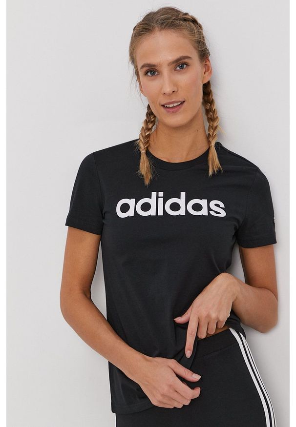 Adidas - adidas t-shirt. Okazja: na co dzień. Kolor: czarny. Wzór: nadruk. Styl: casual