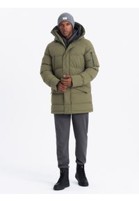 Ombre Clothing - Outdoorowa długa męska kurtka parka – oliwkowa V4 OM-JALJ-0201 - XXL. Kolor: oliwkowy. Materiał: guma, materiał, tkanina, syntetyk. Długość: długie. Wzór: aplikacja #5