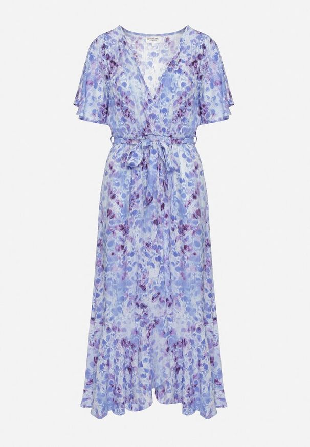 Born2be - Niebiesko-Fioletowa Sukienka Efiva. Typ kołnierza: dekolt w kształcie V. Kolor: niebieski. Długość rękawa: krótki rękaw. Styl: elegancki