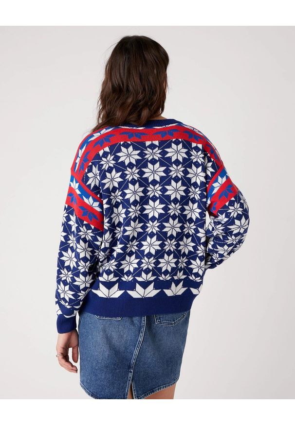 Wrangler - WRANGLER ALPINE RAINBOW KNIT DAMSKI SWETER KLASYCZNY ESTATE BLUE W8N5QCX09 112132406. Styl: klasyczny