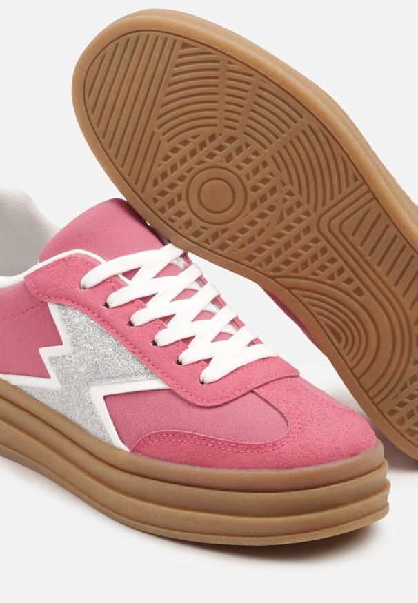 Born2be - Fuksjowe Sneakersy na Kauczukowej Podeszwie z Geometrycznym Wzorem Tolionne. Okazja: na co dzień. Kolor: różowy. Materiał: kauczuk. Wzór: geometria