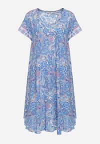 Born2be - Niebieska Wiskozowa Sukienka o Rozkloszowanym Kroju w Stylu Boho Melnea. Typ kołnierza: dekolt w łódkę. Kolor: niebieski. Materiał: wiskoza. Długość rękawa: krótki rękaw. Sezon: lato. Styl: boho #7