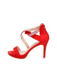 Sabatina - Czerwone sandały damskie SABATINA DM19-4. Kolor: czerwony. Materiał: zamsz. Obcas: na obcasie. Styl: klasyczny. Wysokość obcasa: średni #1