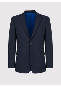 Pako Lorente - PAKO LORENTE – Gładka granatowa marynarka garniturowa. Kolor: niebieski. Materiał: wełna, poliester, elastan. Wzór: gładki. Styl: klasyczny #7