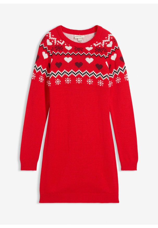 bonprix - Sukienka dzianinowa. Kolor: czerwony. Materiał: dzianina