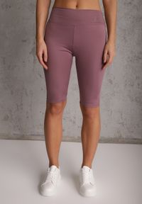 Renee - Fioletowe Szorty Bikery High Waist z Wyszczuplającym Pasem Briarrose. Okazja: na co dzień. Stan: podwyższony. Kolor: fioletowy. Materiał: len. Styl: casual, sportowy #8