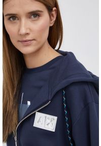 Armani Exchange Bluza bawełniana 3LYM55.YJ6UZ damska kolor granatowy z kapturem z aplikacją. Okazja: na co dzień. Typ kołnierza: kaptur. Kolor: niebieski. Materiał: bawełna. Wzór: aplikacja. Styl: casual #3