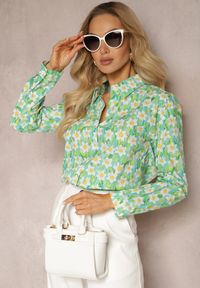 Renee - Zielona Koszula z Bawełny z Kwiatowym Printem i Długim Rękawem Ritapeva. Kolor: zielony. Materiał: bawełna. Długość rękawa: długi rękaw. Długość: długie. Wzór: kwiaty, nadruk. Sezon: wiosna. Styl: elegancki