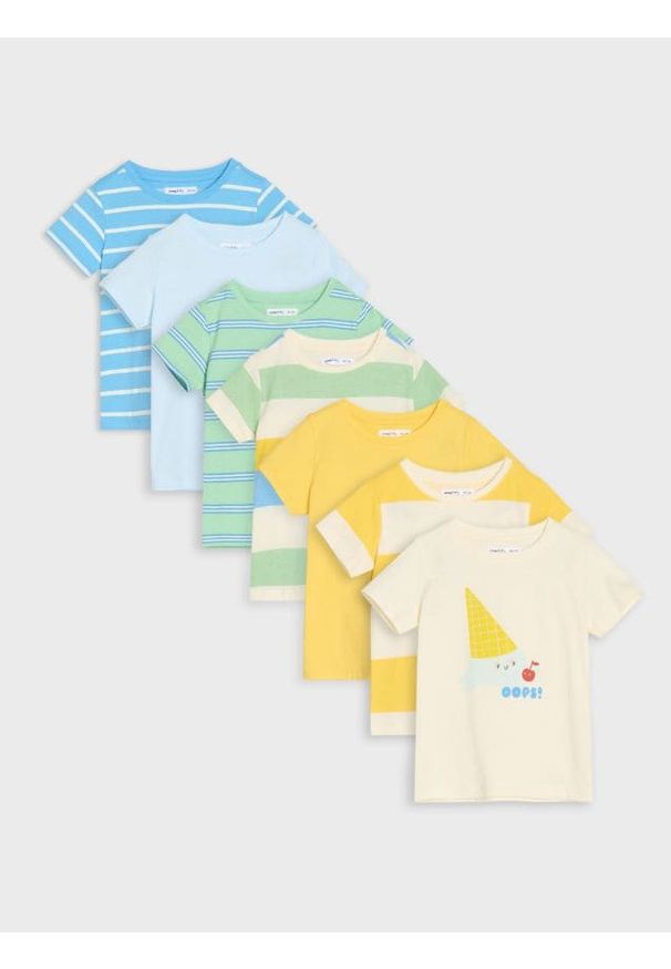Sinsay - Koszulki 7 pack - kremowy. Kolor: kremowy