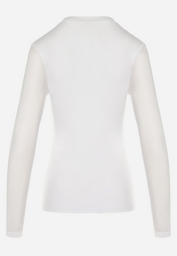 Born2be - Biała Wiskozowa Bluzka z Asymetrycznym Dekoltem i Siateczką Layera. Kolor: biały. Materiał: wiskoza