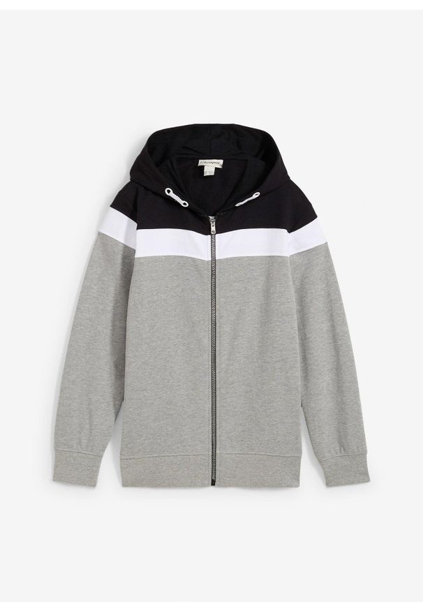 bonprix - Bluza rozpinana z kapturem z miękkiej mieszanki bawełny. Typ kołnierza: kaptur. Kolor: czarny. Materiał: bawełna. Styl: sportowy