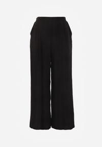 Renee - Czarne Szerokie Spodnie Casual High Waist ze Strukturalnej Tkaniny Hyrarpia. Okazja: na co dzień. Stan: podwyższony. Kolor: czarny. Materiał: tkanina. Styl: casual #6