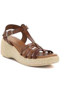 Skórzane sandały damskie na koturnie brązowe El Pimpi 12603. Kolor: brązowy. Materiał: skóra. Obcas: na koturnie. Styl: elegancki #1