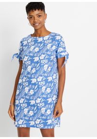 bonprix - Sukienka z dżerseju w kwiaty. Kolor: niebieski. Materiał: jersey. Wzór: kwiaty #1