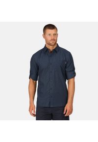 Regatta - Mindano męska turystyczna koszula z długim rękawem. Kolor: niebieski. Długość rękawa: długi rękaw. Długość: długie. Sport: turystyka piesza