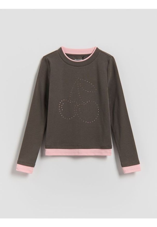 Reserved - Bluzka z cyrkoniami - ciemnoszary. Kolor: szary. Materiał: bawełna