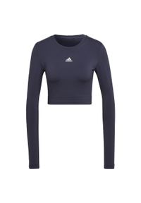 Adidas - Koszulka damska adidas Aeroknit Seamless Fitted Cropped. Kolor: biały, wielokolorowy, niebieski