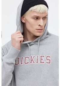 Dickies bluza bawełniana męska kolor szary z kapturem z nadrukiem. Typ kołnierza: kaptur. Kolor: szary. Materiał: bawełna. Wzór: nadruk #1