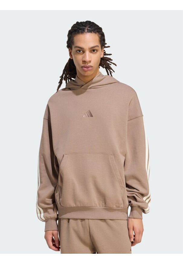 Adidas - adidas Bluza Kit 3-Stripes Hoodie KW2406 Beżowy Regular Fit. Kolor: beżowy. Materiał: bawełna
