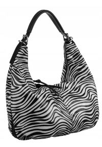 BESTINI - Miękka torebka Bestini 20098 zebra biała. Kolor: biały. Wzór: motyw zwierzęcy. Materiał: skórzane, lakierowane
