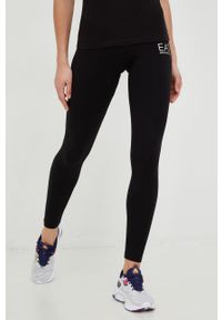 EA7 Emporio Armani legginsy damskie kolor czarny z nadrukiem. Kolor: czarny. Materiał: dzianina. Wzór: nadruk #1