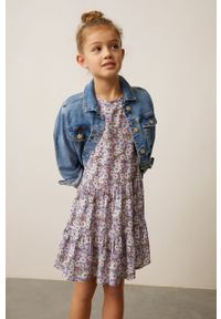 Mango Kids - Sukienka dziecięca ODETTE. Kolor: fioletowy. Materiał: tkanina, wiskoza. Długość rękawa: długi rękaw. Typ sukienki: rozkloszowane. Długość: mini #1