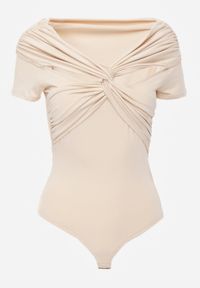 Renee - Beżowe Body z Ozdobnymi Rękawami i Hiszpańskim Dekoltem Joanlo. Kolor: beżowy. Materiał: jeans. Długość: krótkie #4