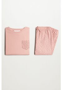 Mango Kids - Piżama dziecięca GINA. Kolor: różowy. Materiał: tkanina, bawełna, dzianina. Wzór: gładki #1
