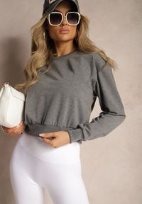 Renee - Ciemnoszara Bluza z Bawełną ze Ściągaczami przy Rękawach i w Pasie Alberia. Kolor: szary. Materiał: bawełna #1