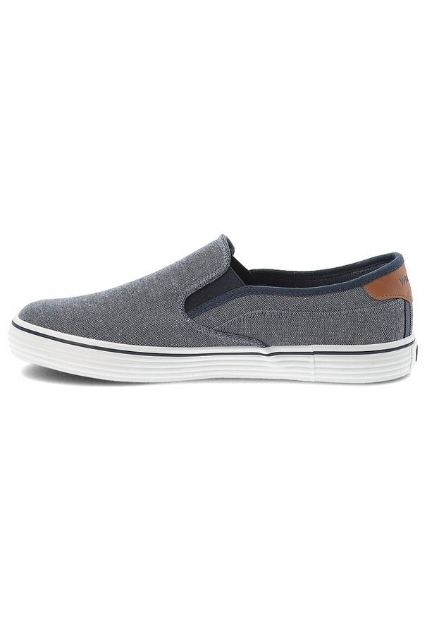 Szare Tenisówki Wrangler Wsuwane Obuwie Męskie. Okazja: na co dzień, na spacer. Zapięcie: bez zapięcia. Kolor: szary. Materiał: denim, jeans, materiał. Szerokość cholewki: normalna. Styl: casual