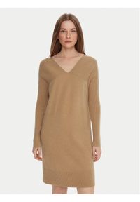 United Colors of Benetton - United Colors Of Benetton Sukienka dzianinowa 1044DV02C Beżowy Relaxed Fit. Kolor: beżowy. Materiał: wełna #1