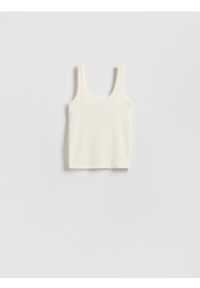Reserved - Top na ramiączkach z lyocellem - biały. Kolor: biały. Materiał: wełna, dzianina. Długość rękawa: na ramiączkach