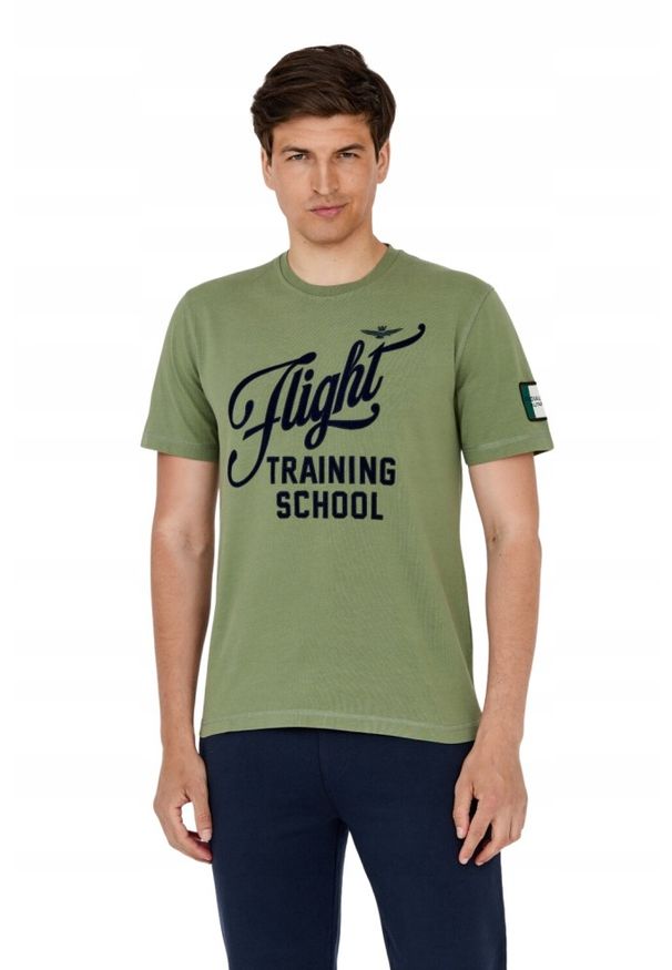 Aeronautica Militare - AERONAUTICA MILITARE Zielony t-shirt męski. Kolor: zielony. Długość rękawa: krótki rękaw. Długość: krótkie