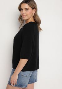 Born2be - Czarny Kardigan z Wełną z Rękawami Długości 3/4 Iffolara. Okazja: na co dzień. Kolor: czarny. Materiał: wełna. Styl: klasyczny, elegancki, casual #7