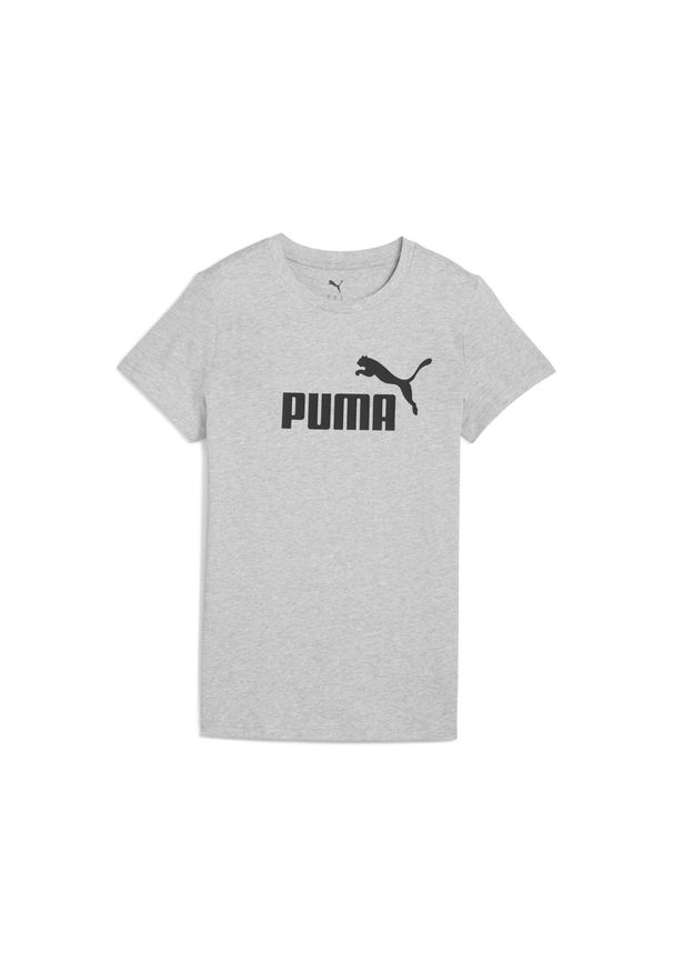 Puma - Damska koszulka ESS No. 1 Logo PUMA. Kolor: szary, czarny, wielokolorowy. Materiał: guma. Wzór: nadruk. Sport: fitness, bieganie