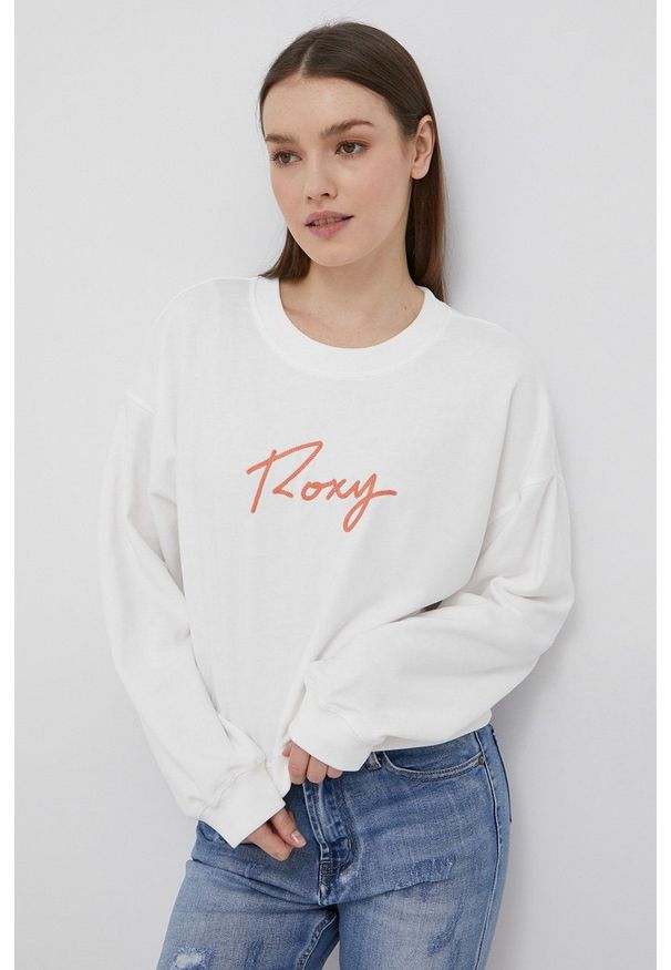 Roxy bluza damska kolor biały z aplikacją. Kolor: biały. Materiał: materiał. Wzór: aplikacja