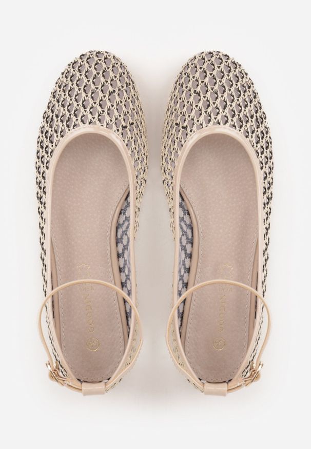 Born2be - Jasnobeżowe Siateczkowe Balerinki z Wkładką ze Skóry Naturalnej Ozdobione Aplikacją Adriarissa. Okazja: na co dzień, na spotkanie biznesowe. Zapięcie: sprzączka. Kolor: beżowy. Materiał: skóra. Wzór: aplikacja. Sezon: lato. Styl: casual, biznesowy, elegancki