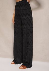 Renee - Czarne Spodnie z Wiskozą o Szerokim Kroju High Waist Weralis. Okazja: na co dzień. Stan: podwyższony. Kolor: czarny. Materiał: wiskoza. Styl: elegancki, casual