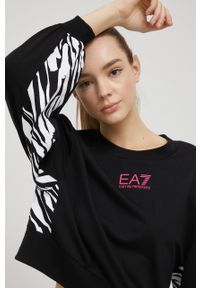 EA7 Emporio Armani bluza damska kolor czarny z nadrukiem. Kolor: czarny. Materiał: dzianina, włókno. Wzór: nadruk