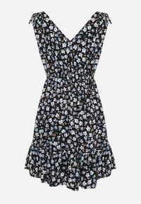 Born2be - Czarno-Niebieska Rozkloszowana Bawełniana Sukienka w Kwiaty z Gumką w Pasie Evieles. Okazja: na spacer, na co dzień. Typ kołnierza: dekolt w kształcie V. Kolor: czarny. Materiał: bawełna. Wzór: kwiaty. Sezon: wiosna, lato. Styl: casual, klasyczny #5