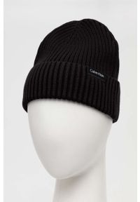 Calvin Klein czapka z domieszką kaszmiru kolor czarny z grubej dzianiny. Kolor: czarny. Materiał: kaszmir, dzianina #3
