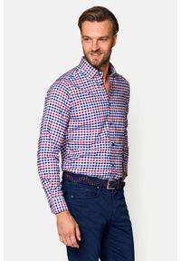 Lancerto - Koszula w Granatowo-Czerwoną Kratę Meadow. Kolor: wielokolorowy, niebieski, czerwony. Materiał: jeans, tkanina, bawełna. Wzór: kolorowy, ze splotem