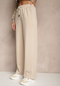 Renee - Beżowe Spodnie z Dodatkiem Wiskozy Dresowe High Waist Ellanoria. Okazja: na co dzień. Stan: podwyższony. Kolor: beżowy. Materiał: wiskoza, dresówka. Styl: casual #3