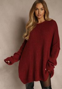 Renee - Bordowy Sweter Oversize z Wełną i Wiskozą Fedolina. Okazja: na co dzień. Kolor: czerwony. Materiał: wełna, wiskoza. Styl: casual #3