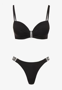 Born2be - Czarne Bikini Biustonosz i Majtki Figi z Cyrkoniowymi Zdobieniami Galivra. Kolor: czarny. Wzór: aplikacja #6