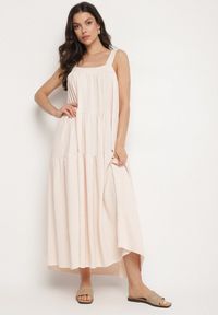 Born2be - Beżowa Sukienka o Rozkloszowanym Kroju z Wiązaniem z Tyłu Savinelle. Okazja: na imprezę, na co dzień. Kolor: beżowy. Styl: elegancki, casual #6