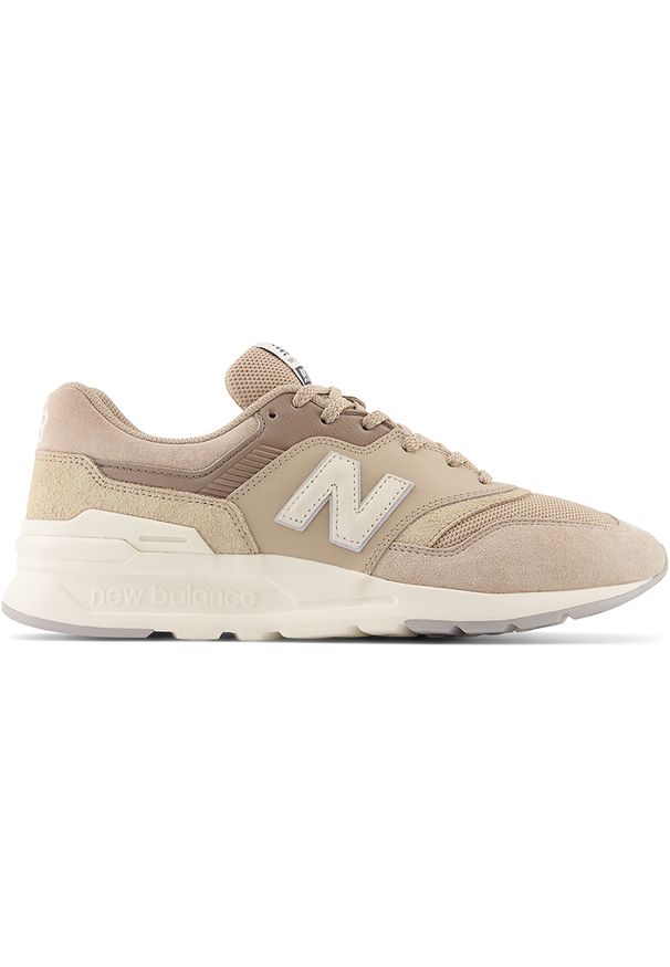 Buty męskie New Balance CM997HPI – beżowe. Okazja: na co dzień. Kolor: beżowy. Materiał: guma, materiał, skóra, syntetyk. Szerokość cholewki: normalna. Wzór: nadruk