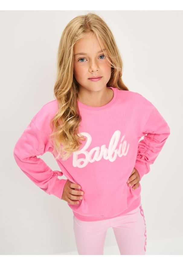 Sinsay - Bluza z marszczonymi rękawami Barbie - różowy. Kolor: różowy